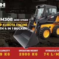 CDM308 skid steer loader with 48HP Kubota engine and 4-in-1 bucket