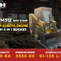 CDM312 skid steer loader with 85HP Kubota engine and 4-in-1 bucket